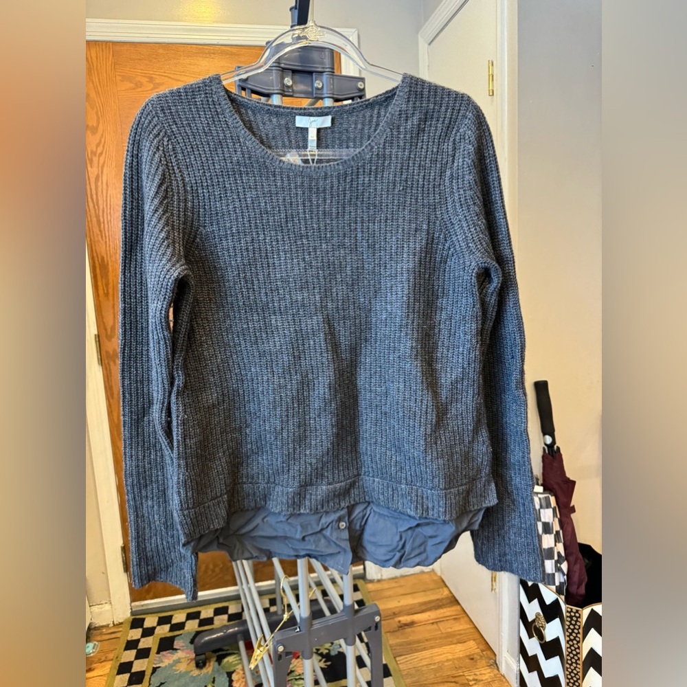 Joie Wool Cashmere Layered Look Ribbed Sweater SZ  M Charcoal Grey